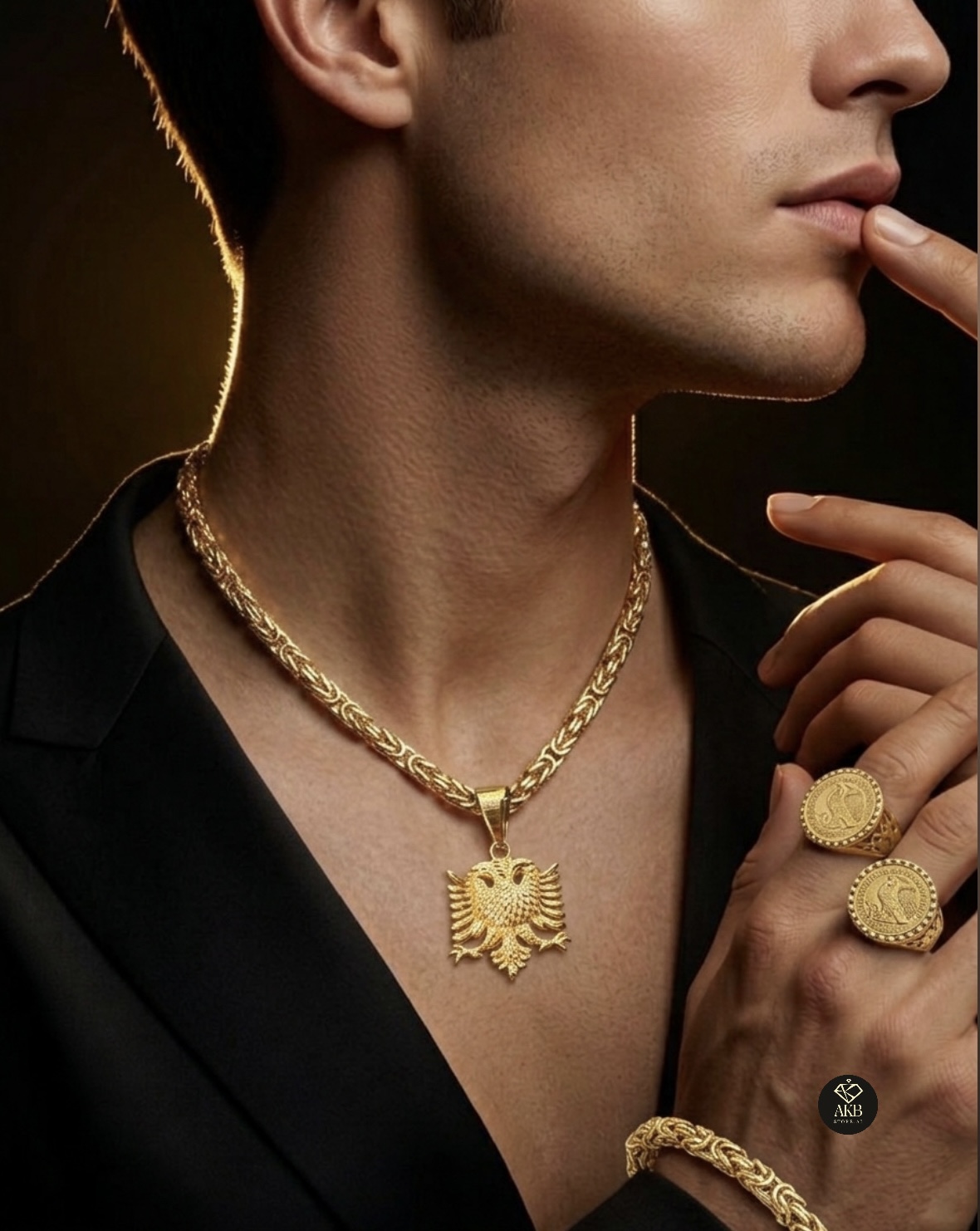 Premium gold jewelry on black marble